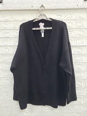Victoria's Secret NWT Black V-Neck Button Cardigan Sweater OVERSIZED Sz XL